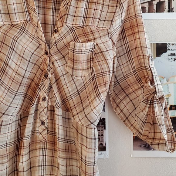 Love Squared Brown Plaid Boho Tunic Top - Picture 4 of 11